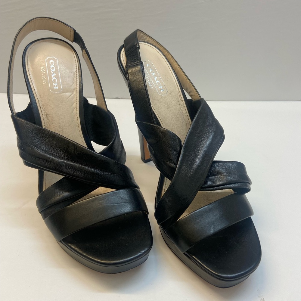 Coach black leather strappy high heels size 7.5
